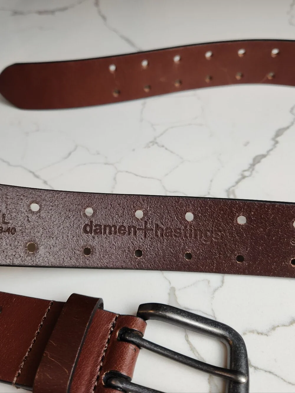 Damen + Hastings Men’s Brown Leather Double-Prong Belt (Size L, 38-40)